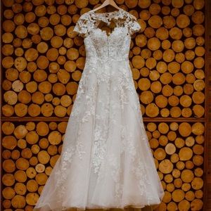 Oleg Cassini Lace Illusion Cap Sleeve Ball gown, as pictured on David's Bridal!